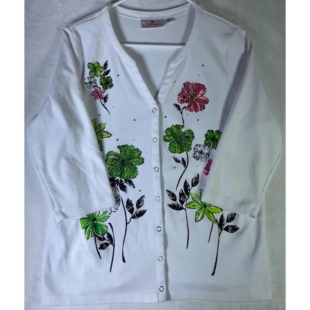 Quacker Factory Jeanne Bice Large Cardigan Embroidery Beaded Flowers Sweater - Picture 10 of 11